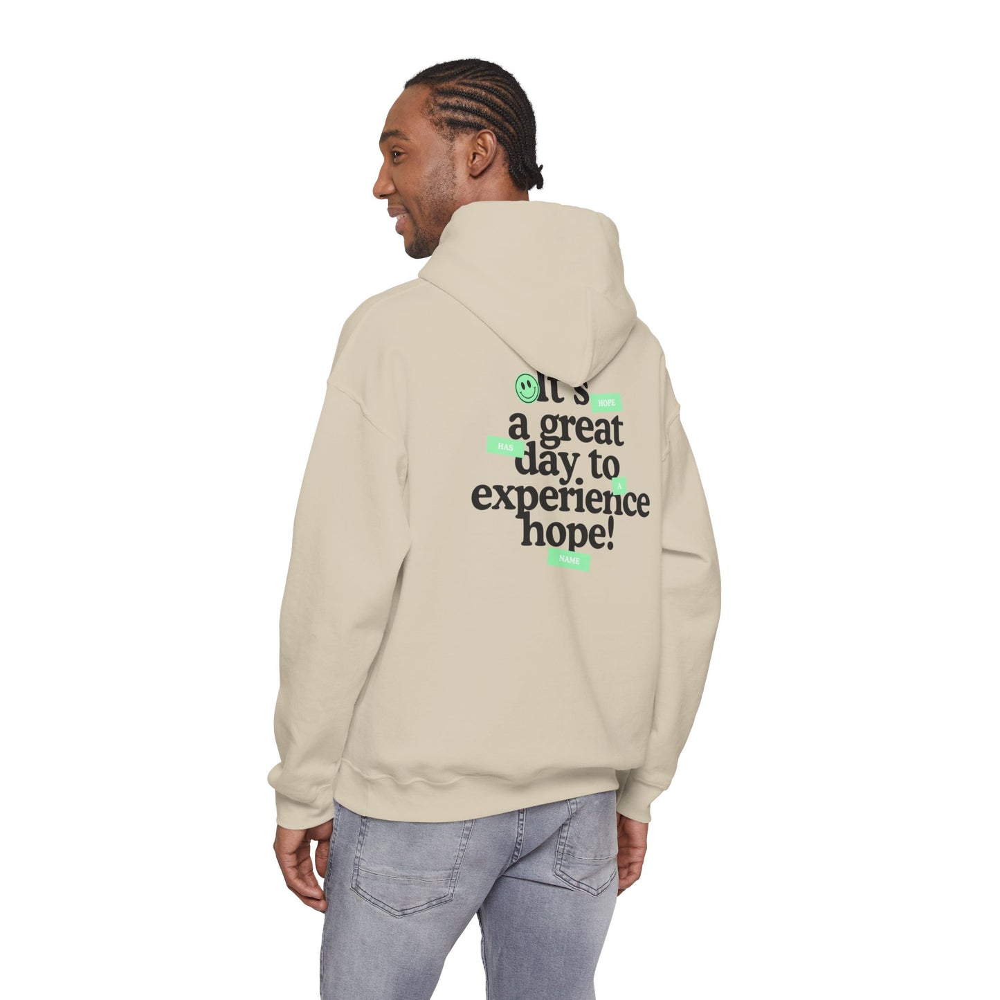HopeX Vibes Hoodie — "What a great day to experience hope!" Inspirational Graphic Hooded Sweatshirt